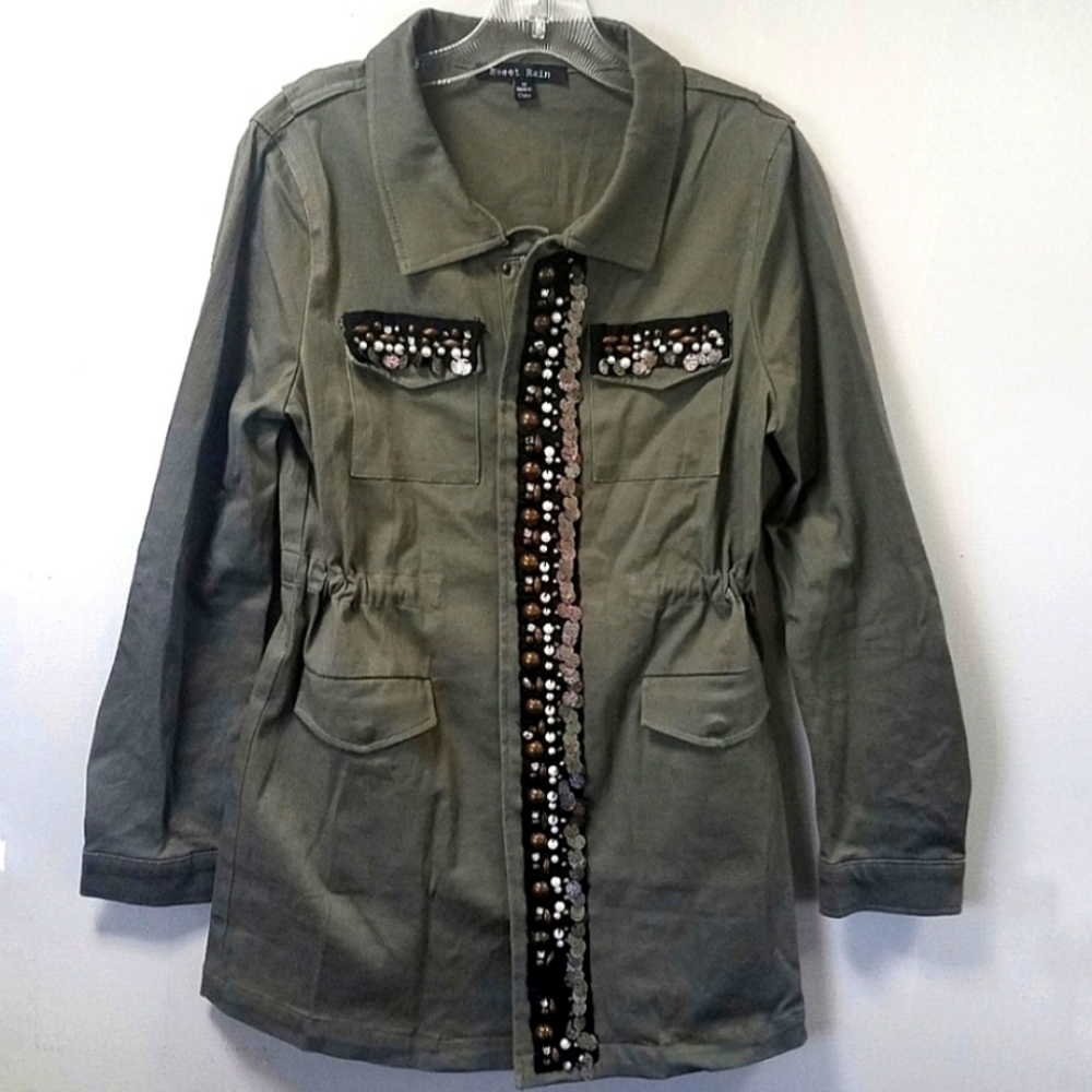 Sweet Rain Apparel Los Angeles Utility Military Jacket Embellished